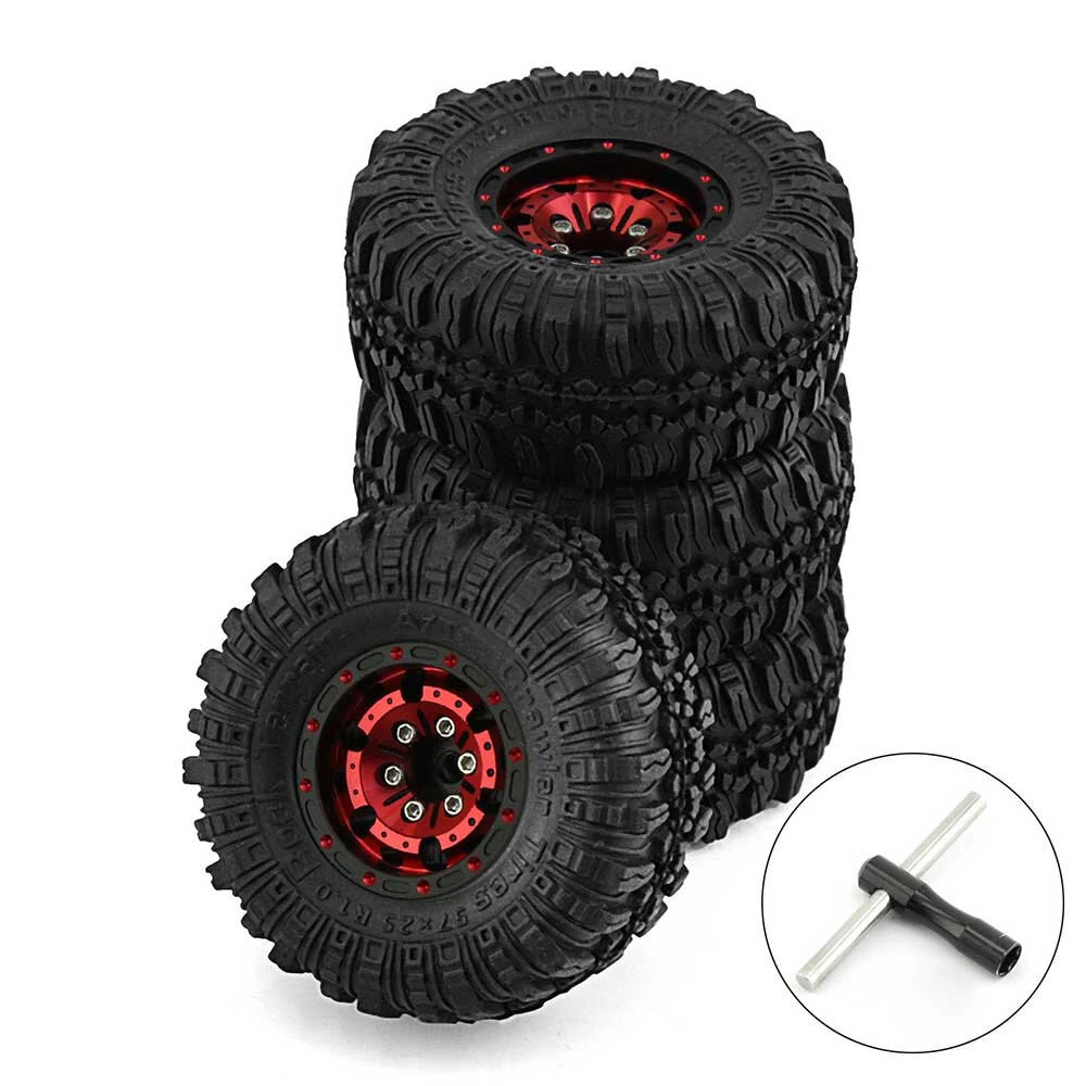 4pcs 1.0 inch Climbing Car Aluminum Alloy Hub Wasteland Wheel Tires for 1/18 TRX4M SCX24 FMS FCX18 FCX24 Furitek FX118 RC Car Parts — view 7