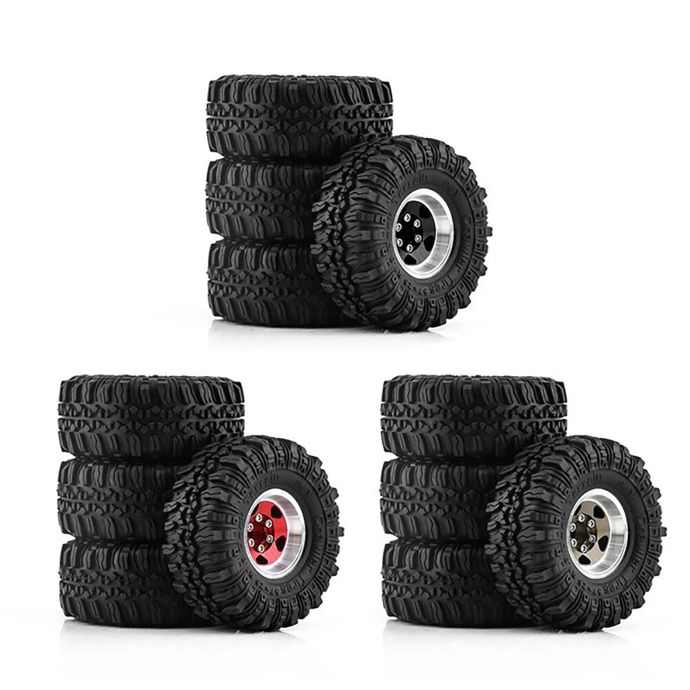 4pcs 1.0 inch Climbing Car Aluminum Alloy Hub Wasteland Wheel Tires for 1/18 TRX4M SCX24 FMS FCX18 FCX24 Furitek FX118 RC Car Parts — view 8