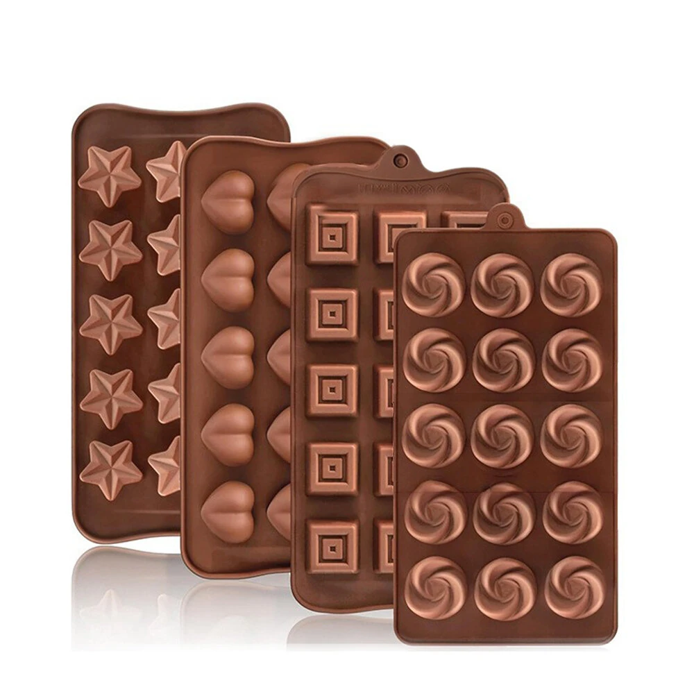 4PCS Food-Grade Silicone Material Chocolate Molds Set Rose Flower Heart Chocolate Mould Waffle Candy Ice Cube Jelly Handmade Soap Cake Decoration Baking Mold — view 10