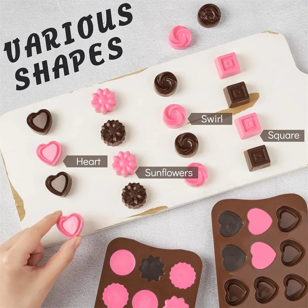 4PCS Food-Grade Silicone Material Chocolate Molds Set Rose Flower Heart Chocolate Mould Waffle Candy Ice Cube Jelly Handmade Soap Cake Decoration Baking Mold — view 4