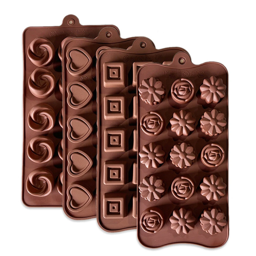 4PCS Food-Grade Silicone Material Chocolate Molds Set Rose Flower Heart Chocolate Mould Waffle Candy Ice Cube Jelly Handmade Soap Cake Decoration Baking Mold — view 9