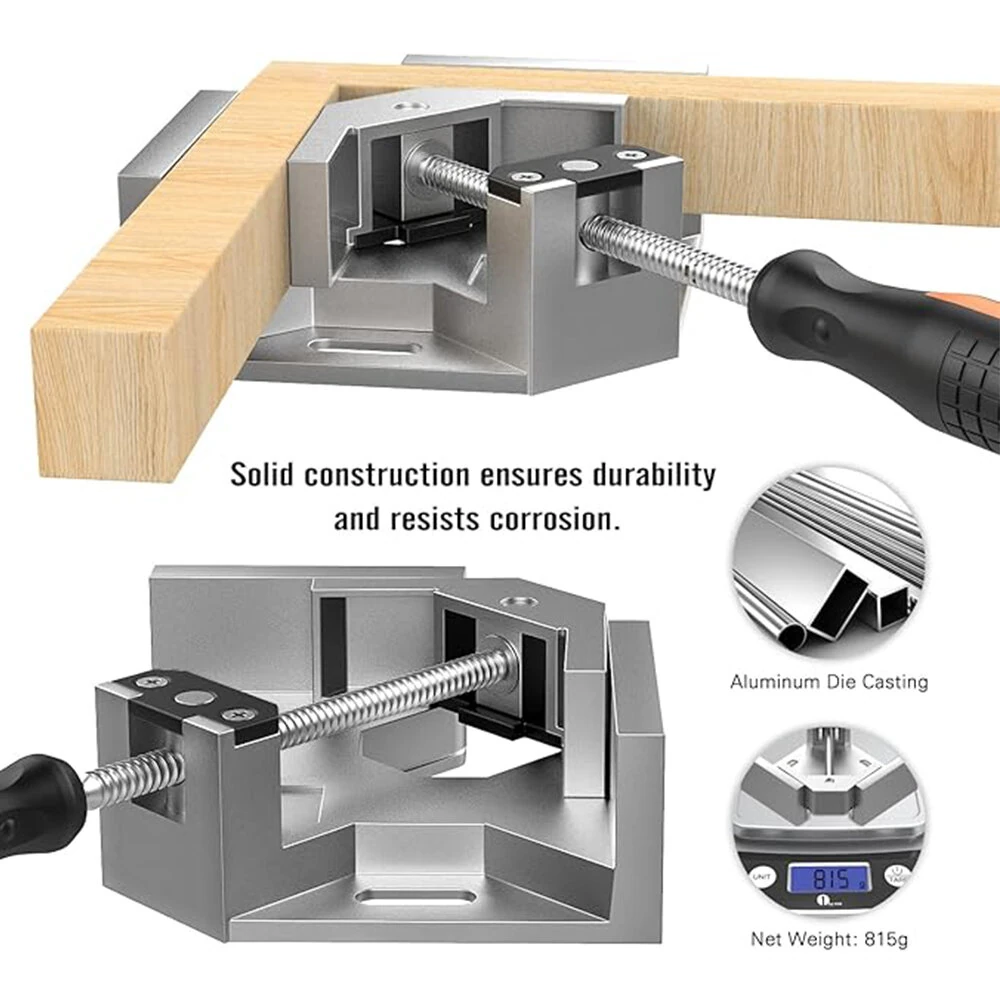 4pcs Right Angle Clamps Housolution Single Handle 90° Aluminum Alloy Corner Clamp Clamps for Woodworking Adjustable Swing Jaw Woodworking Tools Photo Frame Vise Holder — view 3