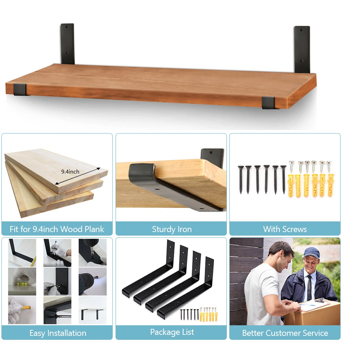 4PCS/ Set Wall Mounted Floating Shelves Holder DIY Storage Shelving Display Bracket — view 8
