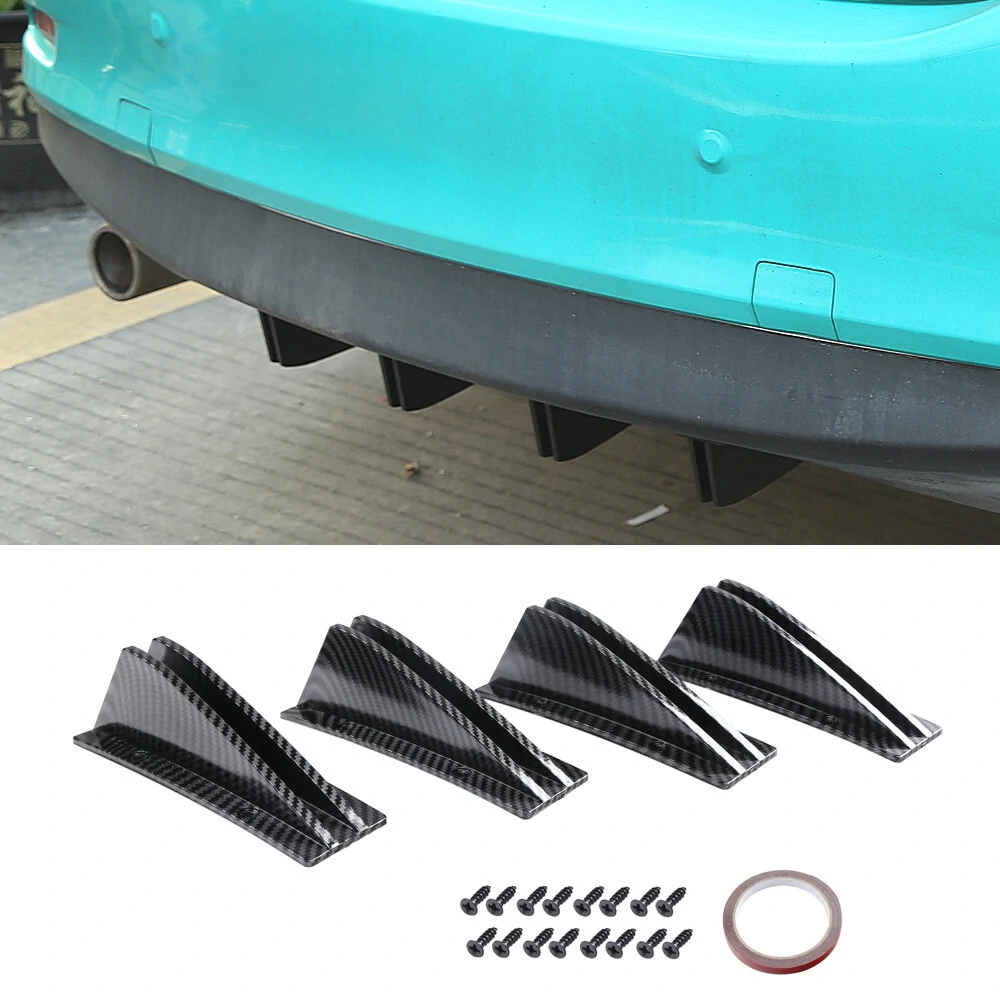 4pcs Universal Lower Rear Body Bumper Diffuser Shark Fin Diffuser Lip Splitter Shark Fins Trim — view 3