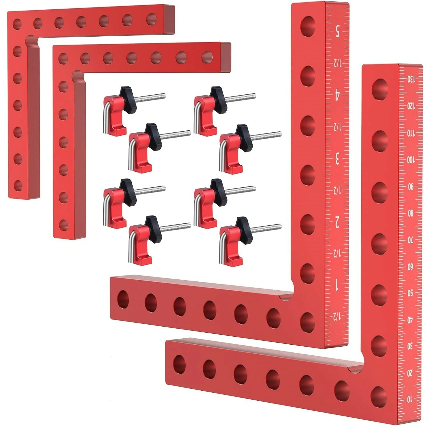 4PCS VEIKO 140mm x 140mm 90 Degree Right Angle Clamps Positioning Squares MM/Inch Scale Aluminum Alloy Woodworking Carpenter Corner Clamping for Picture Frame Cabinet Drawer — VEIKO
