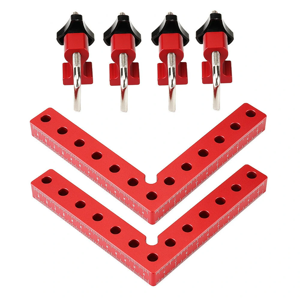 4PCS VEIKO 140mm x 140mm 90 Degree Right Angle Clamps Positioning Squares MM/Inch Scale Aluminum Alloy Woodworking Carpenter Corner Clamping for Picture Frame Cabinet Drawer — view 3