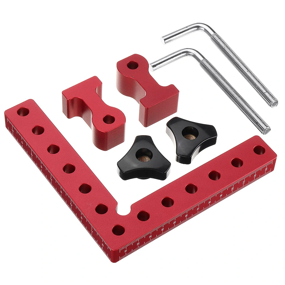 4PCS VEIKO 140mm x 140mm 90 Degree Right Angle Clamps Positioning Squares MM/Inch Scale Aluminum Alloy Woodworking Carpenter Corner Clamping for Picture Frame Cabinet Drawer — view 8