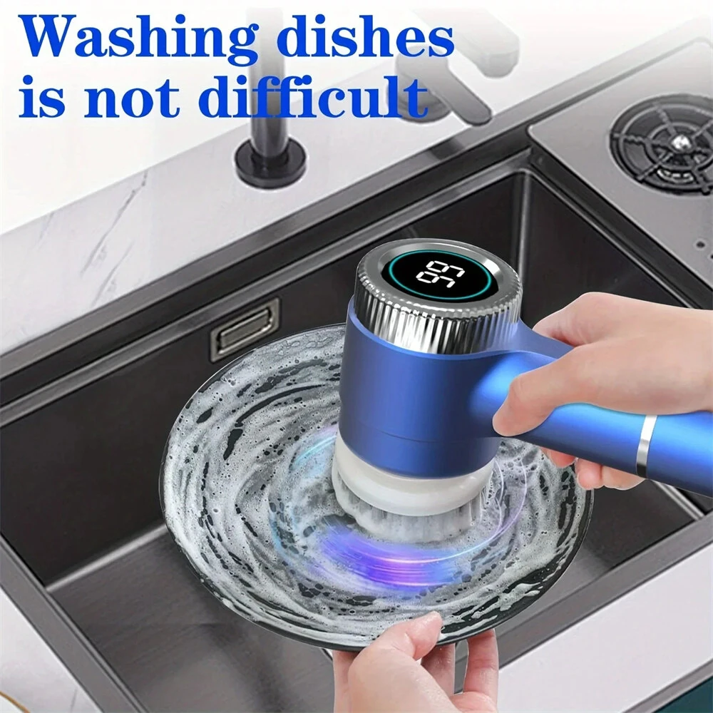 5 in1 Portable Electric Cleaning Brush 5W 1200mAh Rechargeable 3-Speed Adjustable 1600/2000/2400 RPM Cordless Multi-functional Kitchen Dish Scrubber with LED Indicator and USB Charging — view 8