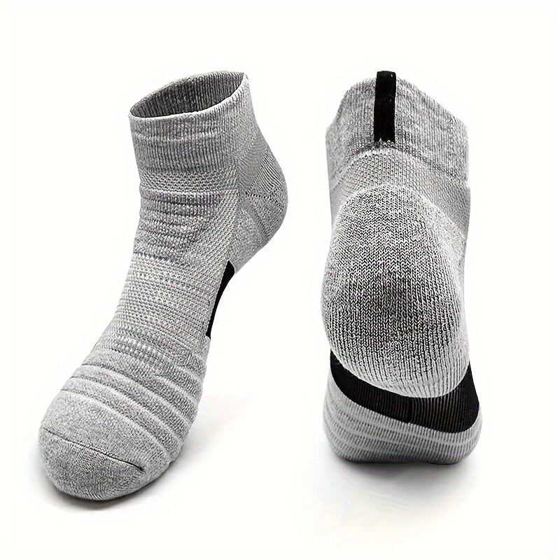 5 Pairs Men's Sports Socks, Towel Basketball Socks, Wicking Sweat Breathable Running Cycling Socks, High Elastic Outdoor Activities Ankle Socks — view 3