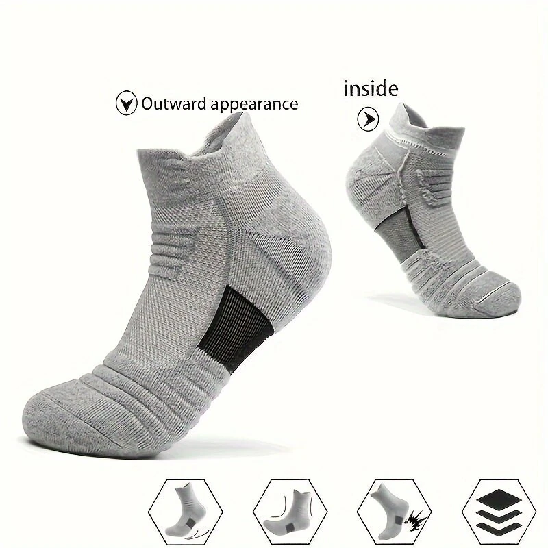 5 Pairs Men's Sports Socks, Towel Basketball Socks, Wicking Sweat Breathable Running Cycling Socks, High Elastic Outdoor Activities Ankle Socks — view 5