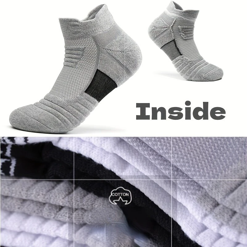 5 Pairs Men's Sports Socks, Towel Basketball Socks, Wicking Sweat Breathable Running Cycling Socks, High Elastic Outdoor Activities Ankle Socks — view 6