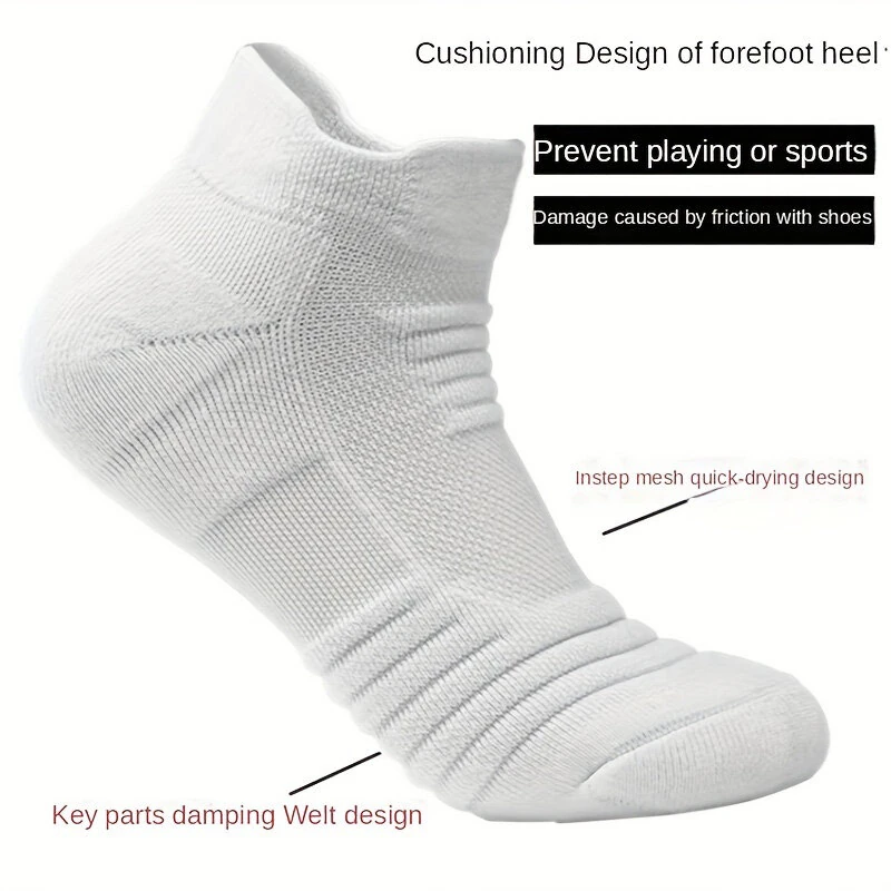 5 Pairs Men's Sports Socks, Towel Basketball Socks, Wicking Sweat Breathable Running Cycling Socks, High Elastic Outdoor Activities Ankle Socks — view 7