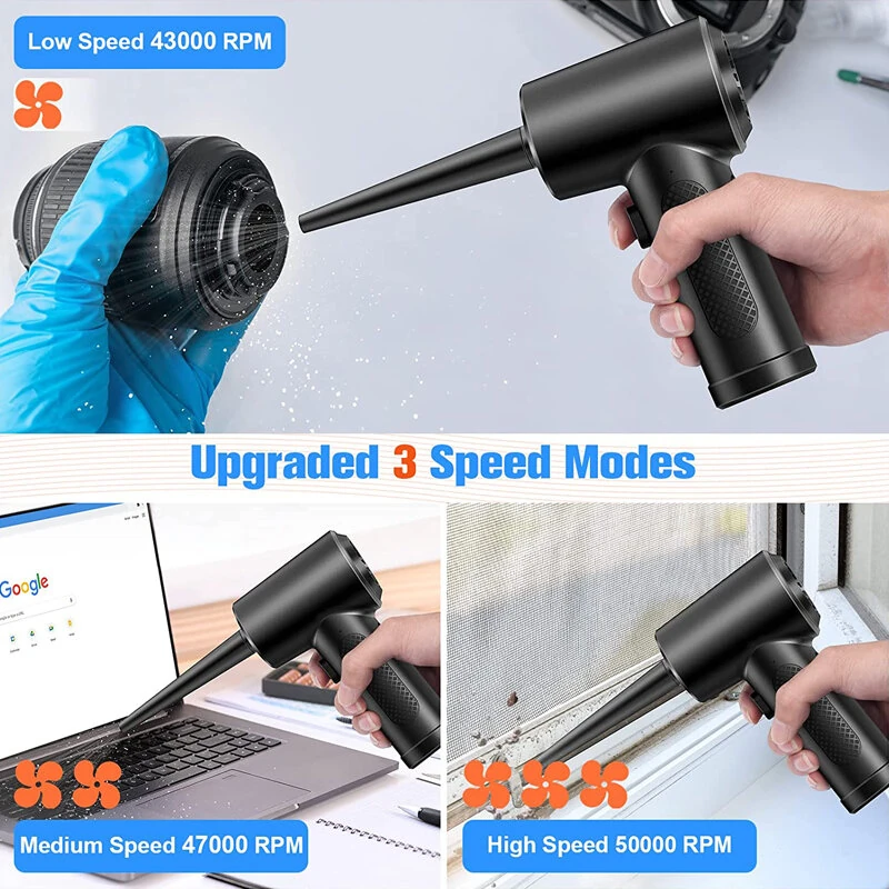 50000 RPM Cordless Portable Compressed Air Duster Rechargeable Wireless Electric Air Keyboard Electronics Cleaner Dust Blower with 3-Speed LED Light — view 5