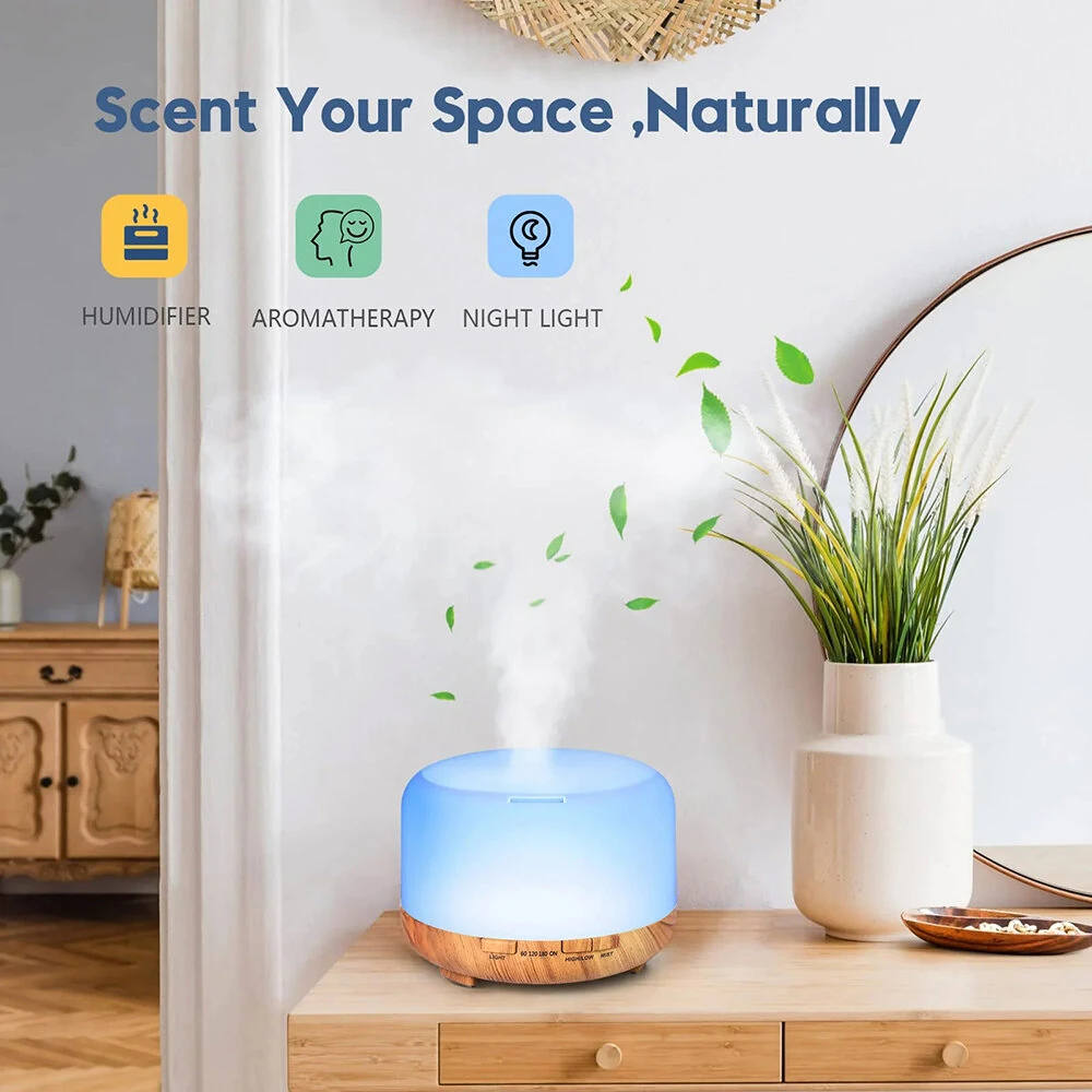 500ML Aromatherapy Diffuser Wood Grain Essential Oil Aromatherapy Humidifier with Remote Control for Home Office — view 3