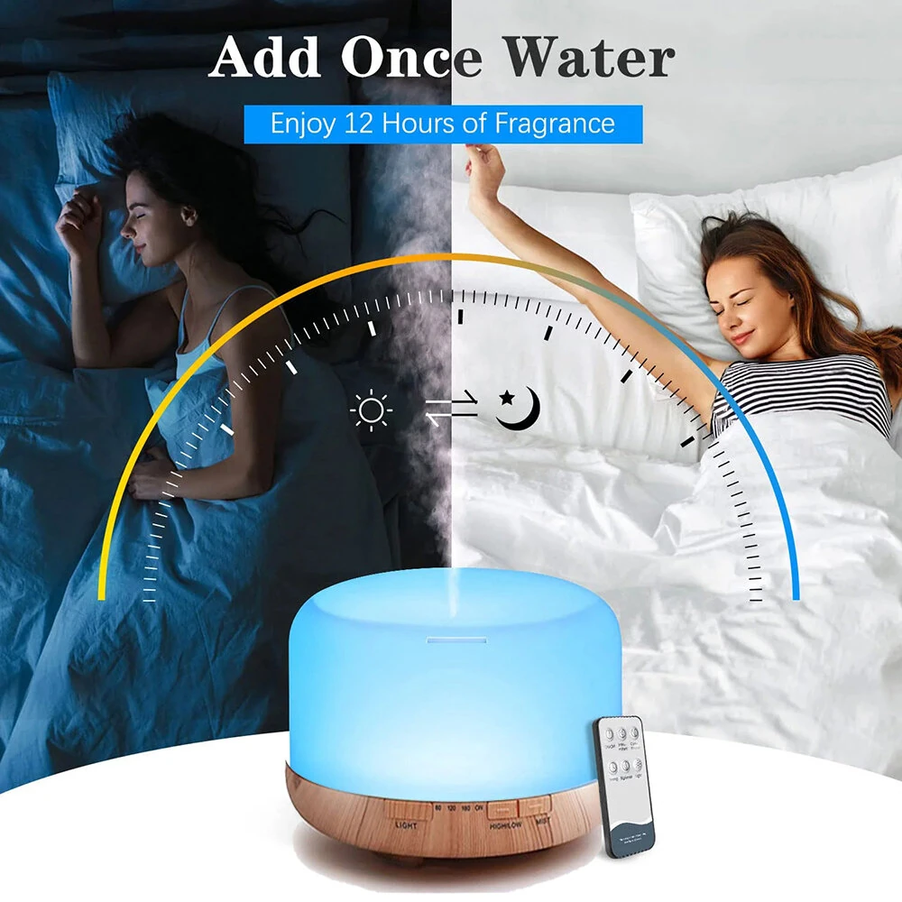 500ML Aromatherapy Diffuser Wood Grain Essential Oil Aromatherapy Humidifier with Remote Control for Home Office — view 6