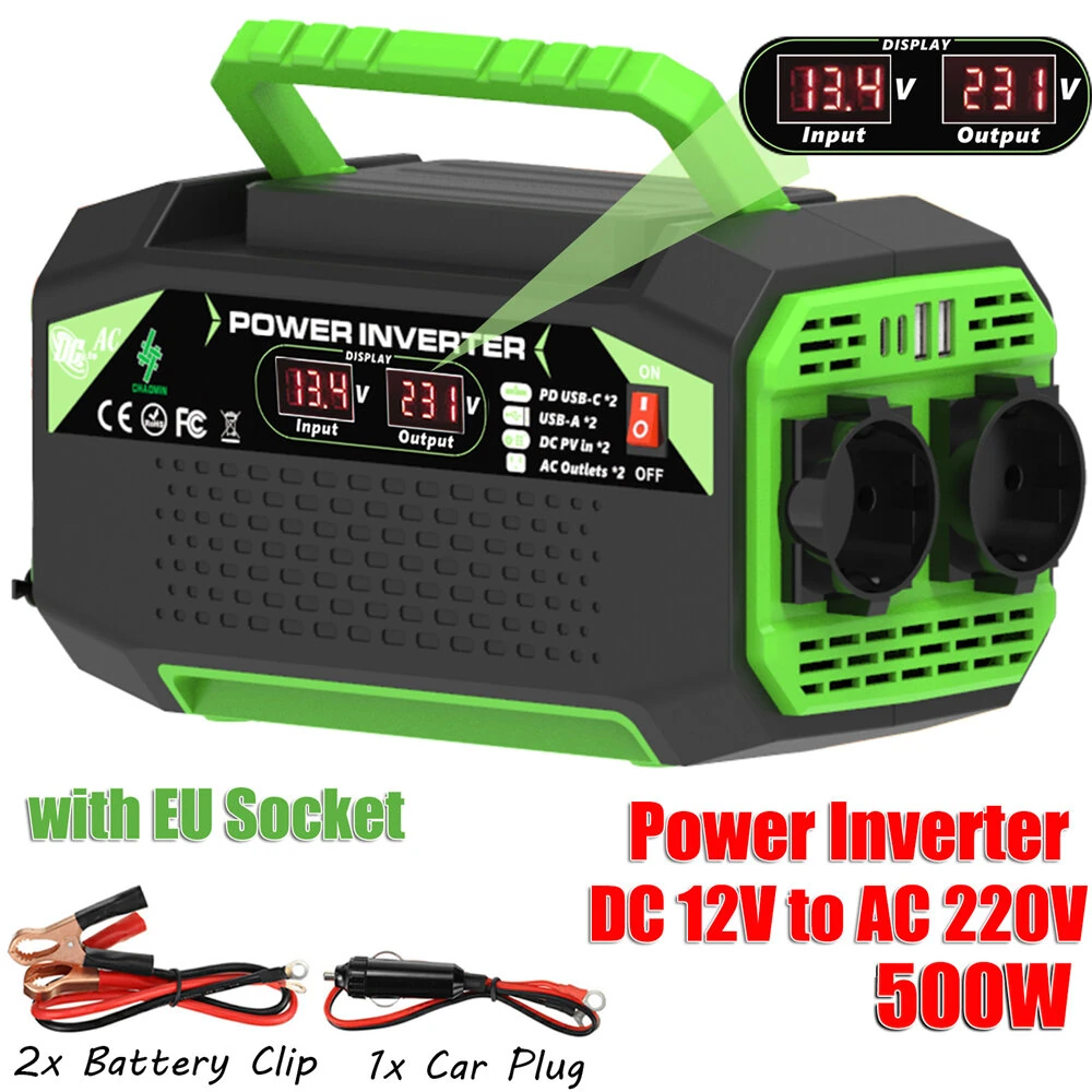 500W Inverter DC 12V to AC 220V with EU Socket Dual LCD Display Fast Charging for Outdoor Camping Car Home Use  Portable Power Supply — view 11