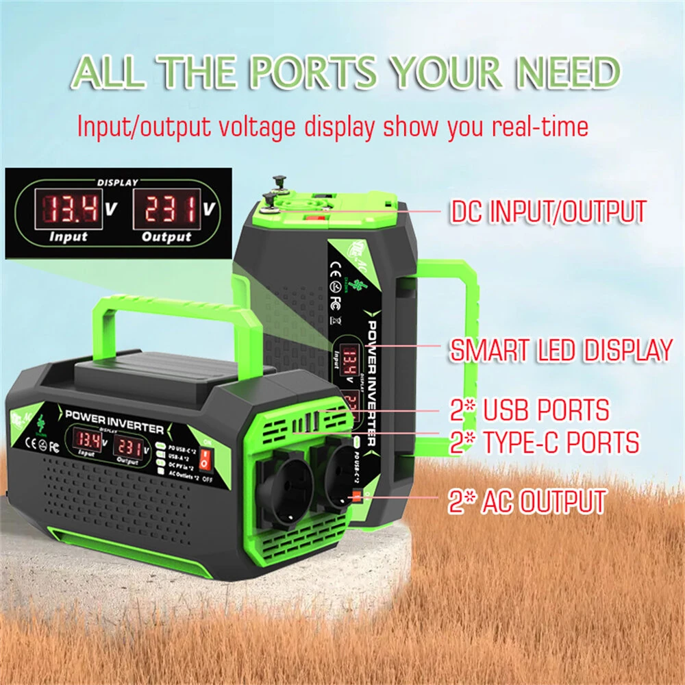 500W Inverter DC 12V to AC 220V with EU Socket Dual LCD Display Fast Charging for Outdoor Camping Car Home Use  Portable Power Supply — view 2