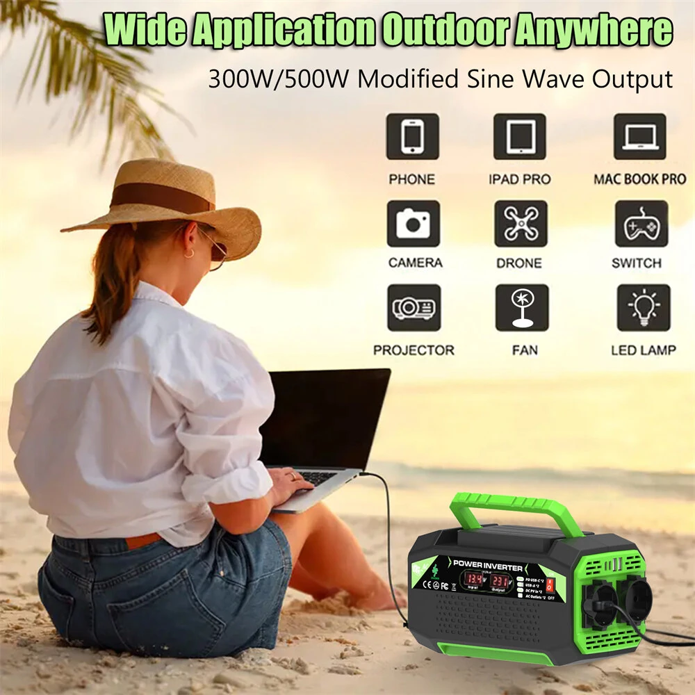500W Inverter DC 12V to AC 220V with EU Socket Dual LCD Display Fast Charging for Outdoor Camping Car Home Use  Portable Power Supply — view 3