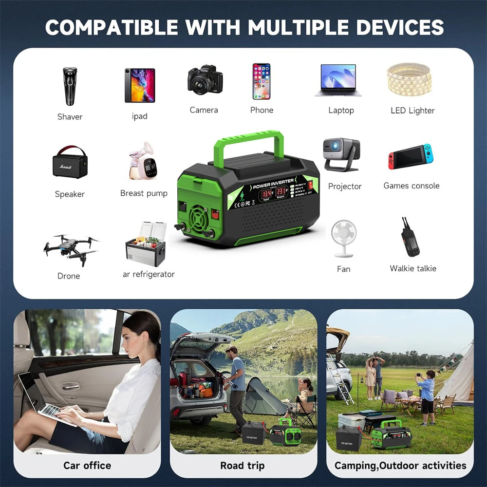 500W Inverter DC 12V to AC 220V with EU Socket Dual LCD Display Fast Charging for Outdoor Camping Car Home Use  Portable Power Supply — view 7