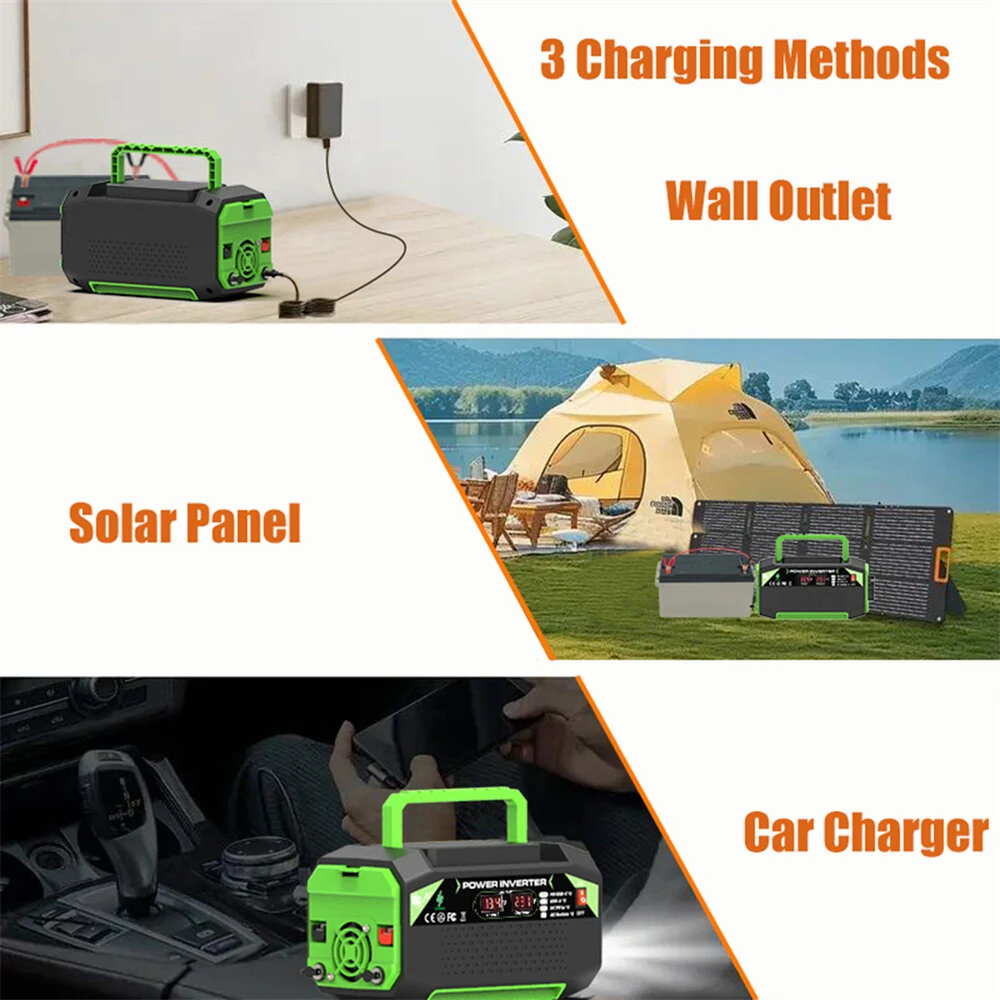 500W Inverter DC 12V to AC 220V with EU Socket Dual LCD Display Fast Charging for Outdoor Camping Car Home Use  Portable Power Supply — view 8