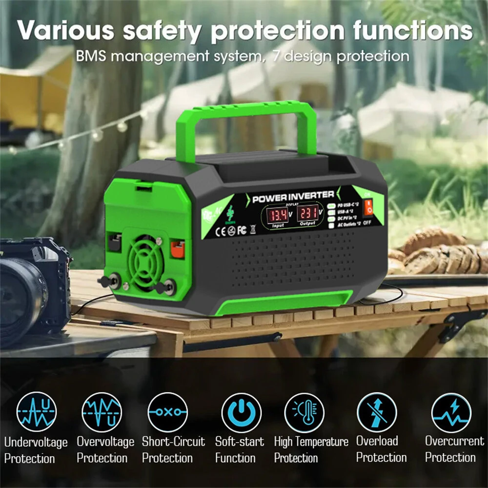 500W Inverter DC 12V to AC 220V with EU Socket Dual LCD Display Fast Charging for Outdoor Camping Car Home Use  Portable Power Supply — view 9