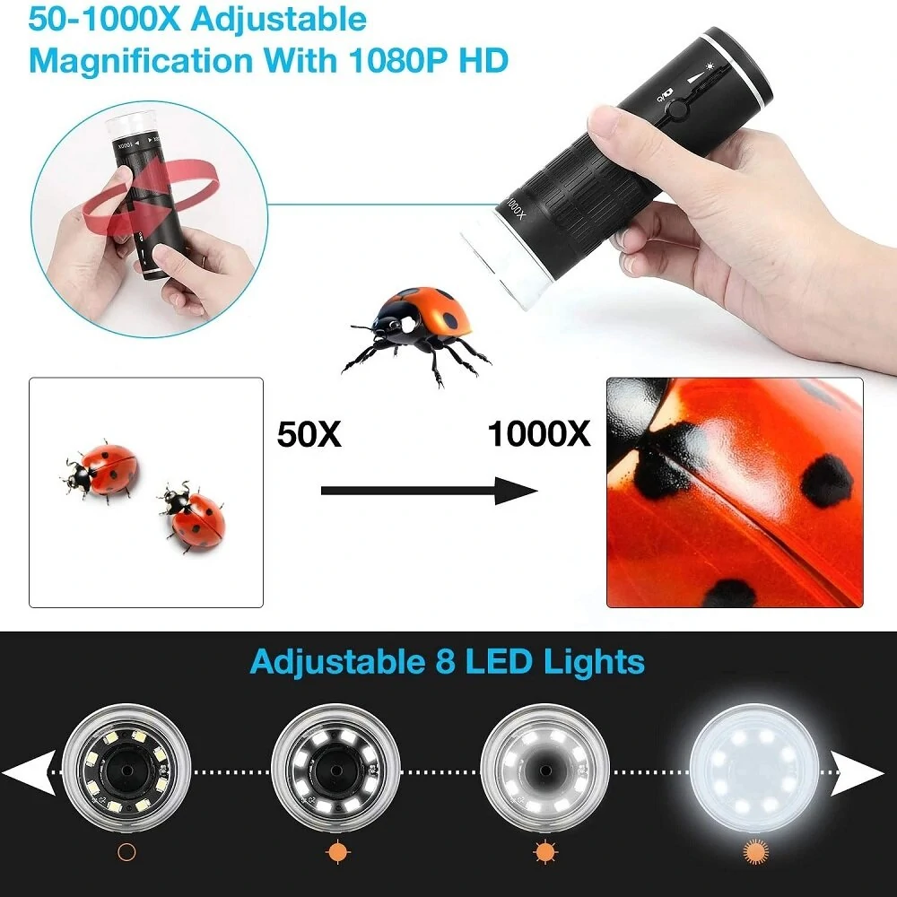 50X-1000X Wireless Digital Microscope Handheld USB HD Inspection Camera with Flexible Stand for Phone PC — view 5