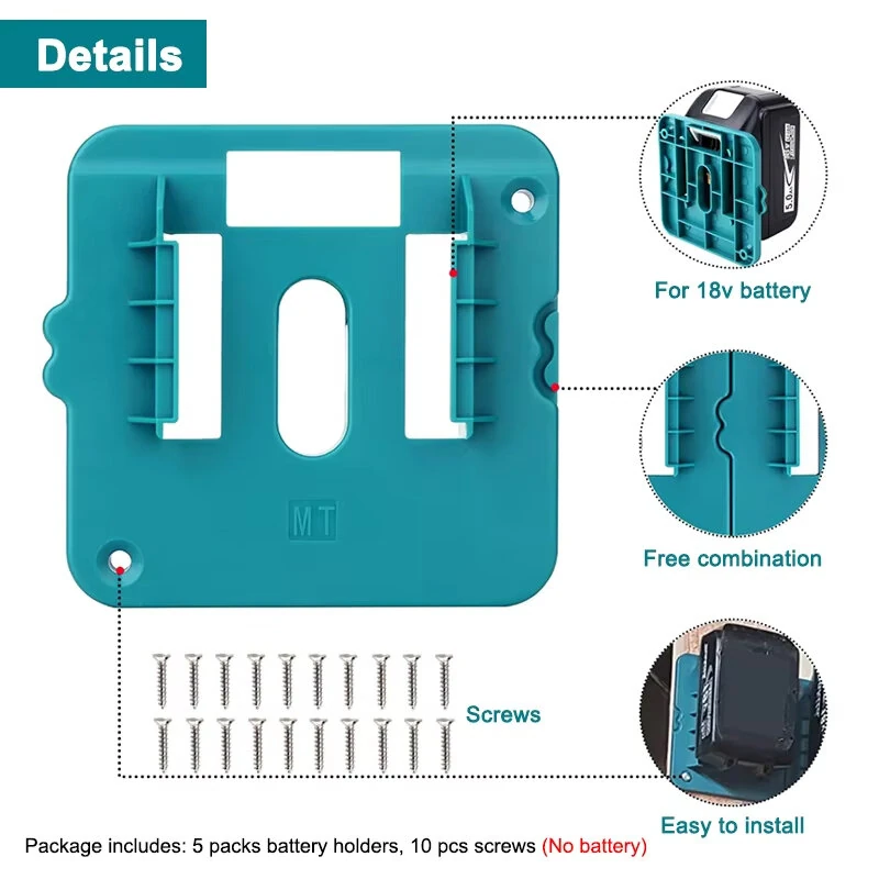 5/10 Pack Battery Storage Rack for 14.4V 18V Li-ion Battery Tools Machine Holder Storage Rack Wall Mount Bracket Fixing — view 7