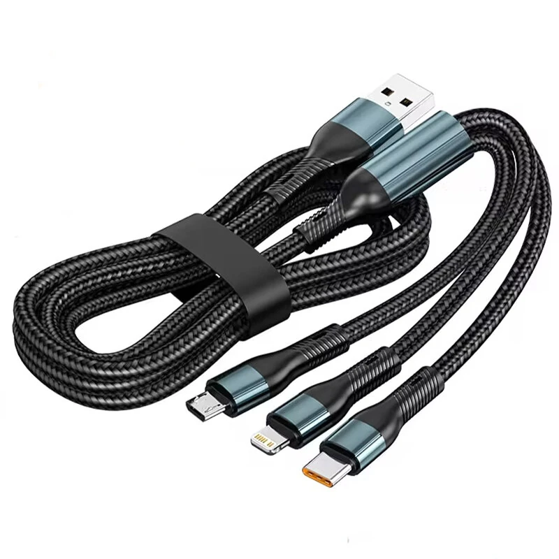 5A 120W USB-A to Type-C/iP/Micro USB Cable Fast Charging Data Transmission Copper Core Line 1.2M/2M Long for iPhone 15 14 13 Pro for Huawei Nova Flip for Xiaomi Civi 4 Pro — Pricio