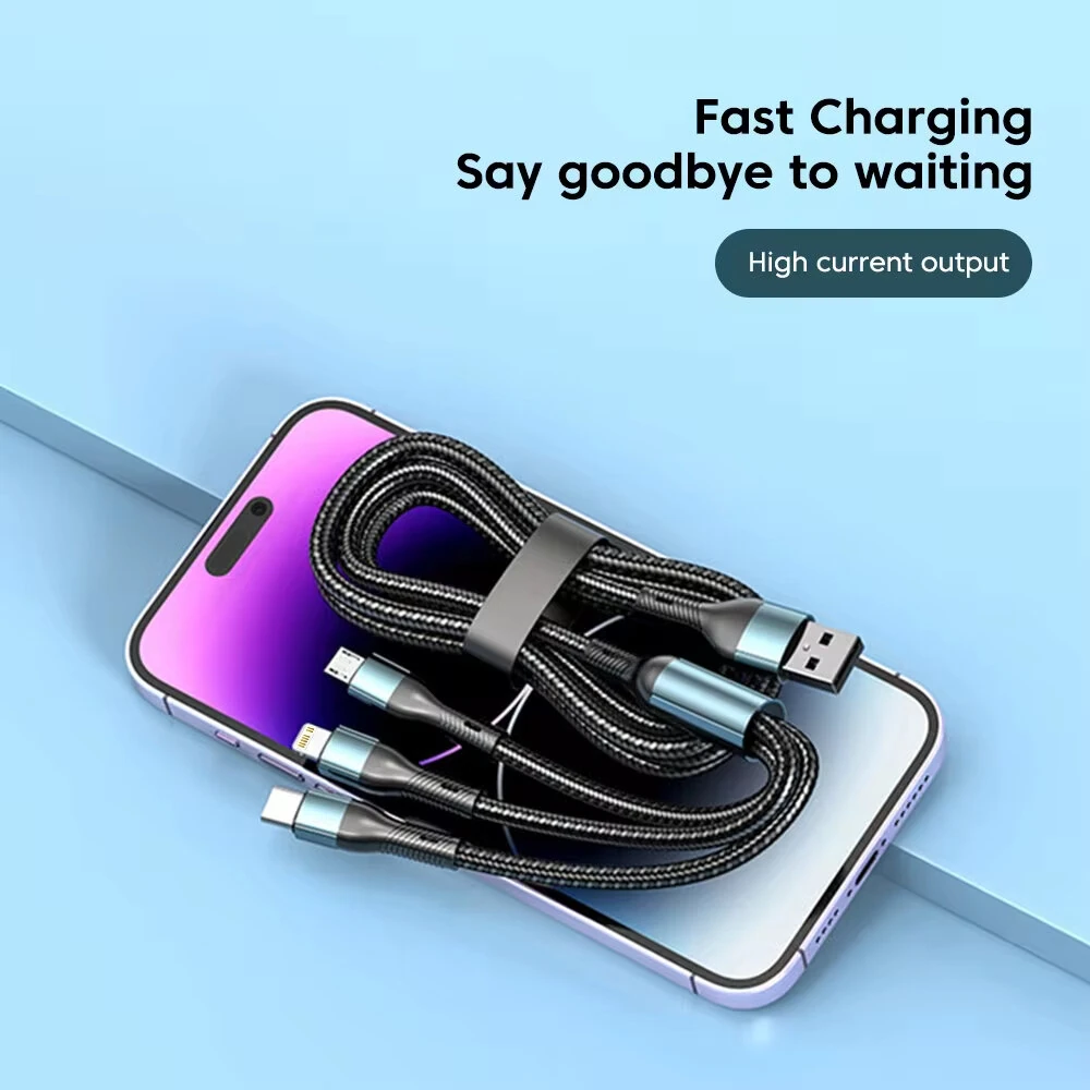 5A 120W USB-A to Type-C/iP/Micro USB Cable Fast Charging Data Transmission Copper Core Line 1.2M/2M Long for iPhone 15 14 13 Pro for Huawei Nova Flip for Xiaomi Civi 4 Pro — view 3