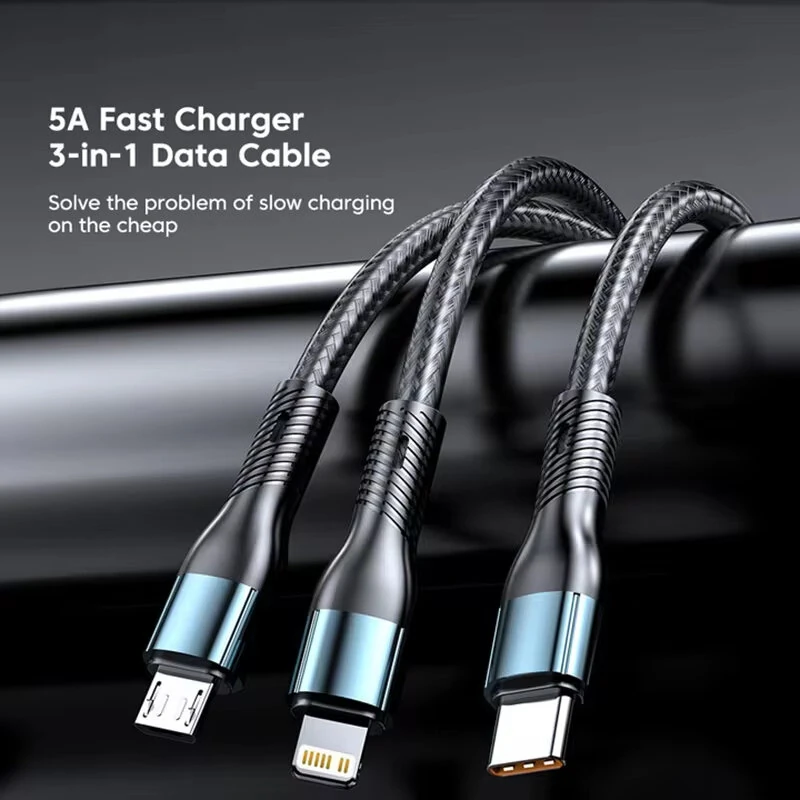 5A 120W USB-A to Type-C/iP/Micro USB Cable Fast Charging Data Transmission Copper Core Line 1.2M/2M Long for iPhone 15 14 13 Pro for Huawei Nova Flip for Xiaomi Civi 4 Pro — view 4
