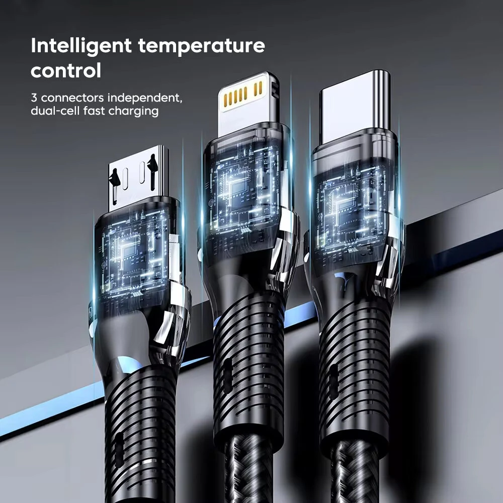 5A 120W USB-A to Type-C/iP/Micro USB Cable Fast Charging Data Transmission Copper Core Line 1.2M/2M Long for iPhone 15 14 13 Pro for Huawei Nova Flip for Xiaomi Civi 4 Pro — view 5