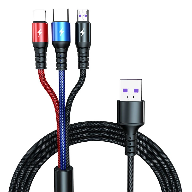 5A USB-A to iP/Type-C/Micro USB Cable Support Huawei Super Fast Charge VOOC&Dual Engine Flash Charge Fast Charging Data Transmission Copper Core 1.2M Long for Huawei Mate50 for iPhone 13 14 14 Pro 14 Pro Max for Xiaomi 13pro for Samsung Galaxy S23 — view 2