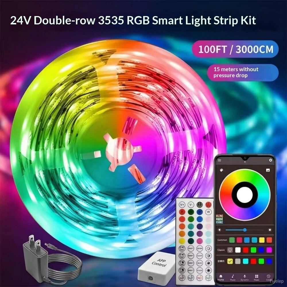 5M/10M/15M/20M 3535LEDs 24V Smart Double-Row RGB Strip Light Multi Colors Adjustable APP Remote Control Music Sync Bluetooth Strip Light Kit for Indoor Rooms Decoration — view 2