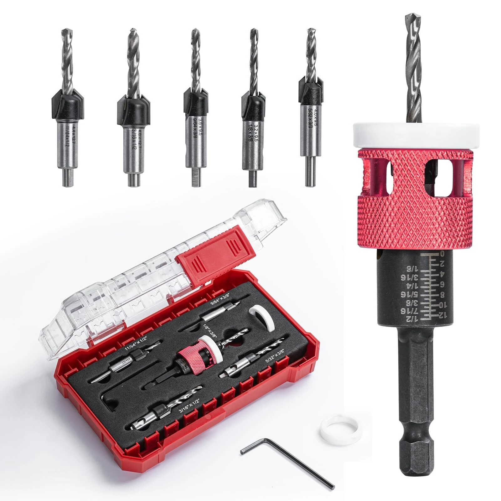 5PCS 1/4 Inch Hex Shank Countersink Drill Bits Set with Low Friction Stop for Wood Plastic MDF Drilling — view 2