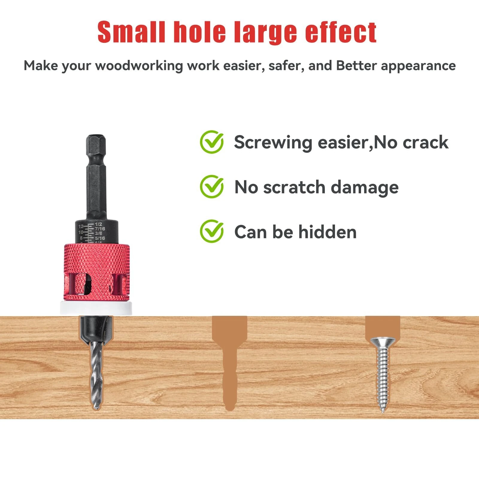 5PCS 1/4 Inch Hex Shank Countersink Drill Bits Set with Low Friction Stop for Wood Plastic MDF Drilling — view 5