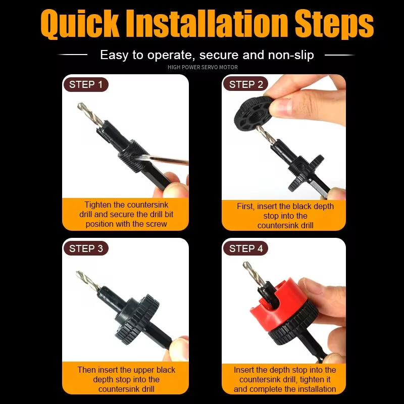 5PCS Countersink Drill Bit Set High Quality Steel Adjustable Depth Stop Hex Shank Varied Sizes 2.8 to 4x8mm Woodworking Tools — view 7