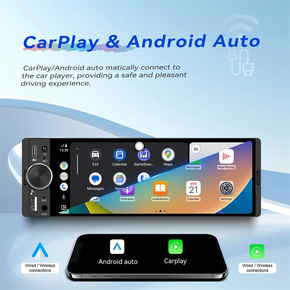 6.28 inch Car Wireless CarPlay Android Auto MirrorLink MP5 Player Bluetooth 5.2 HD Touchscreen Vehicle Center Console Display Universal — view 2
