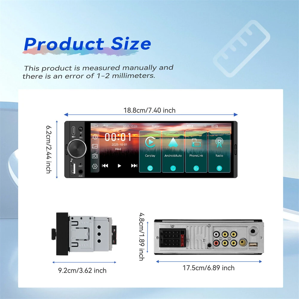 6.28 inch Car Wireless CarPlay Android Auto MirrorLink MP5 Player Bluetooth 5.2 HD Touchscreen Vehicle Center Console Display Universal — view 8