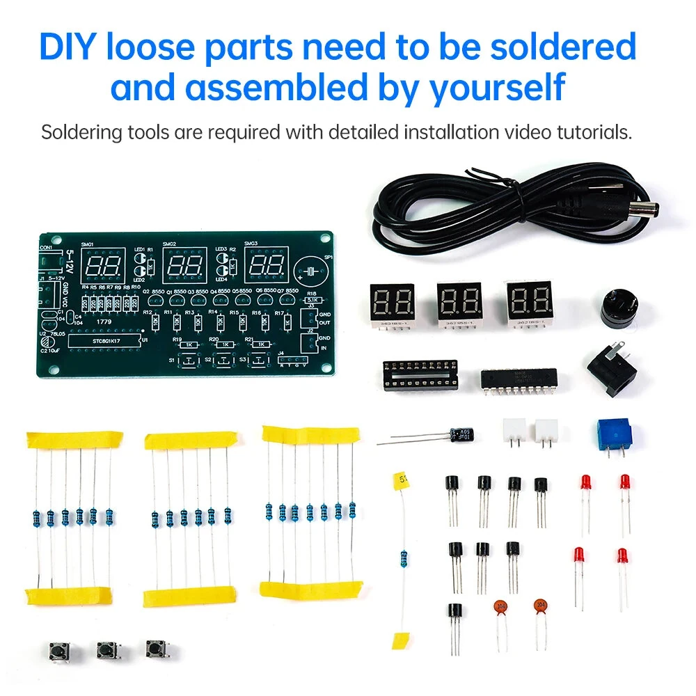 6-bit Digital Clock DIY Kit 51 Microcontroller Electronic Clock 6 bit Tube LED Display Module Suite Parts and Components DC5-12V — view 6