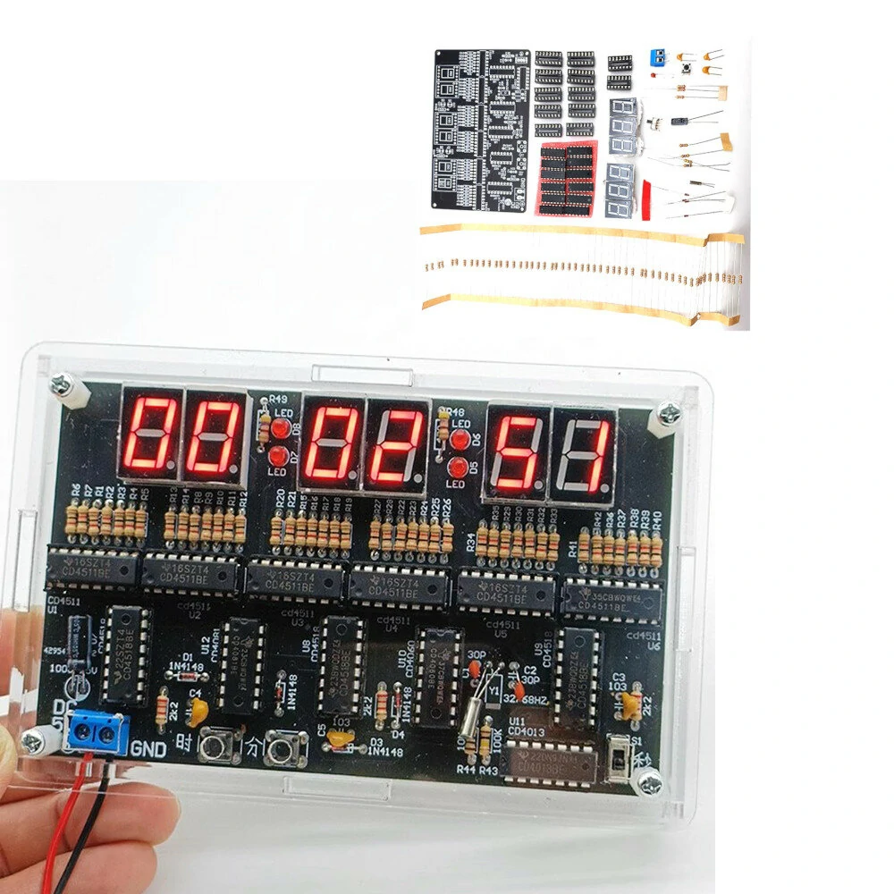 6 Digits DIY Clock Kit Auto Display Time DIY Alarm Clock Soldering Practice Kit for Students and Diyers DC4.5V-5.5V — view 2