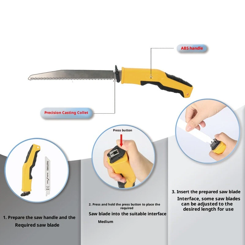 6-in-1 Multifunctional Reciprocating Saw Ergonomic ABS Handle Interchangeable Blades for Wood Metal PVC Cutting Adjustable Length Portable Tool — view 3