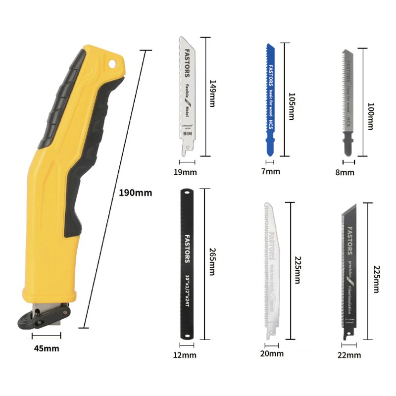 6-in-1 Multifunctional Reciprocating Saw Ergonomic ABS Handle Interchangeable Blades for Wood Metal PVC Cutting Adjustable Length Portable Tool — view 7
