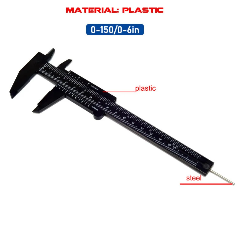 6 Inch/ 150 mm Mini Plastic Caliper Double Scale Measuring Tool Rectangular Vernier Caliper Fast Read Sliding Gauge Ruler for Eyebrow Stencil Makeup Student School Office Home — view 6