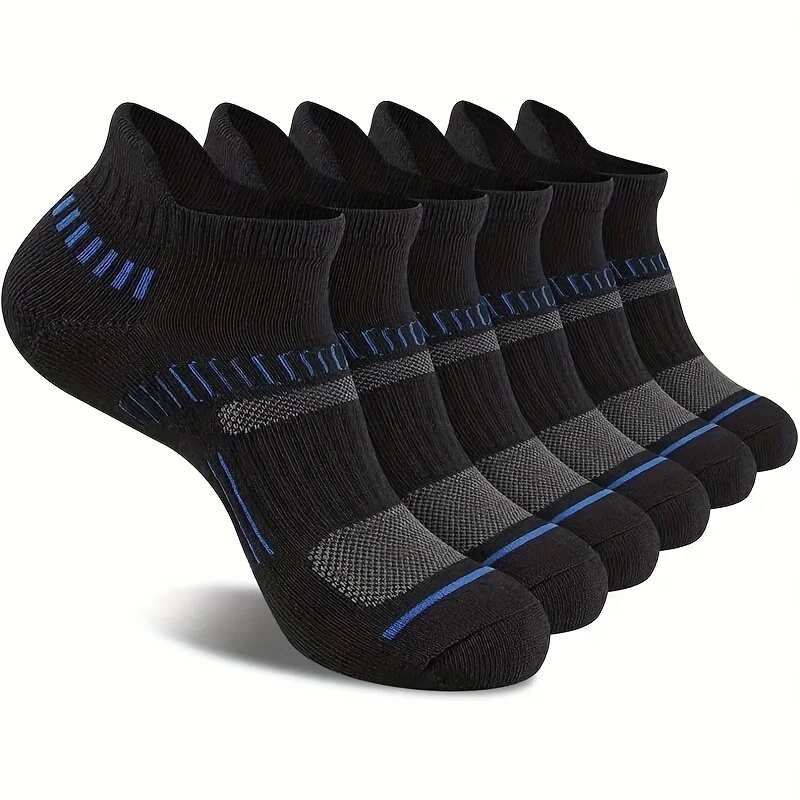 6 Pairs Men's Cotton Sports Ankle Socks Anti Odor Sweat Absorbent Breathable Outdoor Cycling Travel Athletic Short Socks Comfortable