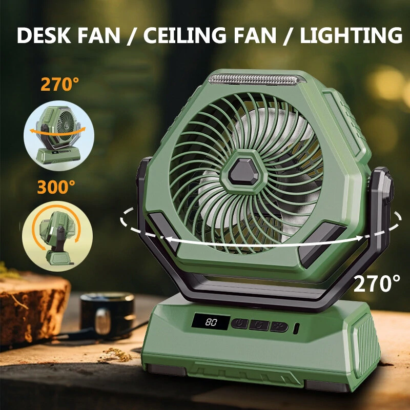 6000mAh Rechargeable Camping Fan with LED Light Portable Outdoor Ceiling Oscillating Fan Type-C Charging Adjustable Angles Brightness Control Sturdy Material Air Cooling Fan — view 2