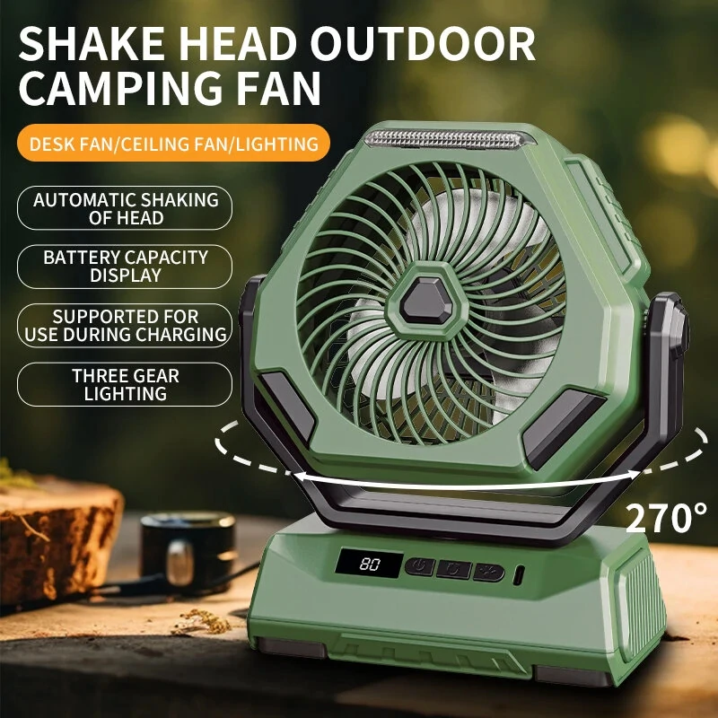 6000mAh Rechargeable Camping Fan with LED Light Portable Outdoor Ceiling Oscillating Fan Type-C Charging Adjustable Angles Brightness Control Sturdy Material Air Cooling Fan — view 3