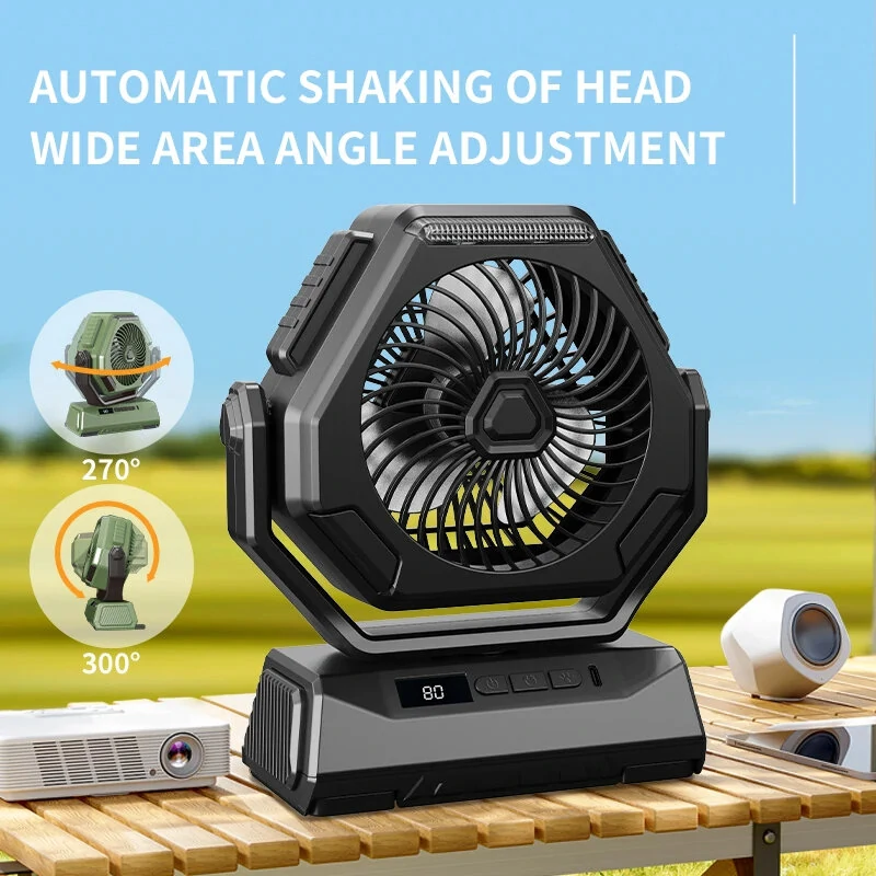 6000mAh Rechargeable Camping Fan with LED Light Portable Outdoor Ceiling Oscillating Fan Type-C Charging Adjustable Angles Brightness Control Sturdy Material Air Cooling Fan — view 4