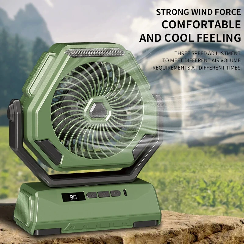 6000mAh Rechargeable Camping Fan with LED Light Portable Outdoor Ceiling Oscillating Fan Type-C Charging Adjustable Angles Brightness Control Sturdy Material Air Cooling Fan — view 5