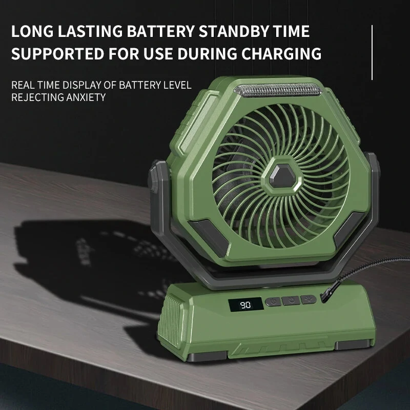 6000mAh Rechargeable Camping Fan with LED Light Portable Outdoor Ceiling Oscillating Fan Type-C Charging Adjustable Angles Brightness Control Sturdy Material Air Cooling Fan — view 6