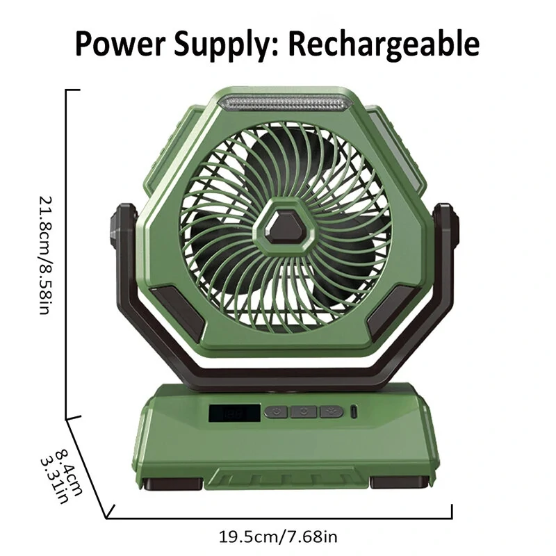 6000mAh Rechargeable Camping Fan with LED Light Portable Outdoor Ceiling Oscillating Fan Type-C Charging Adjustable Angles Brightness Control Sturdy Material Air Cooling Fan — view 8